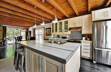Nature,, Indoors, Interior Design, Kitchen, Wood, Kitchen Island, Refrigerator