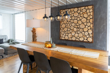 Cottage, Interior Design, Table, Wood, Dining Room, Wood Panels, Home Decor