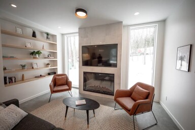 Cottage, Home Decor, Furniture, Living Room, Interior Design, Fireplace, Painting