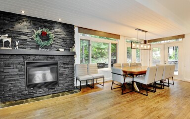 Chalet, Design D'intérieur, Cheminée, Bois, Bois Franc, Table, Salle À Manger
