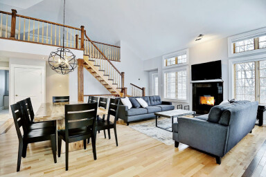 Chalet, Intérieur, Salon, Cheminée, Décoration D'intérieur, Salle À Manger, Table