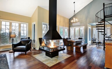 Cottage, Indoors, Living Room, Lamp, Interior Design, Fireplace, Wood
