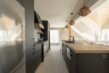 Chalet, Intérieur, Design D'intérieur, Cuisine, Plancher, Escalier, Bois