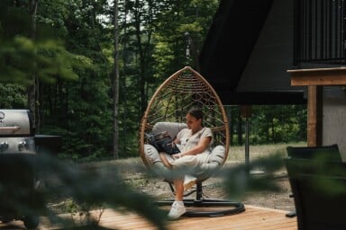 Nature,, Person, Sitting, Porch, Wood, Shelter, Tree
