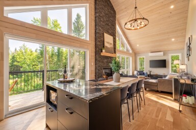 Chalet, Design D'intérieur, Bois, Salon, Plancher, Plancher, Bois Franc
