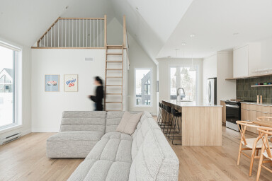 Chalet, Intérieur, Design D'intérieur, Salon, Escalier, Plancher, Bois