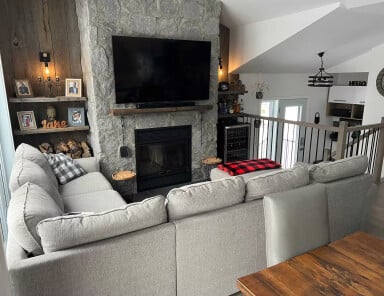 Chalet, Design D'intérieur, Décoration D'intérieur, Cheminée, Canapé, Salon, Moniteur