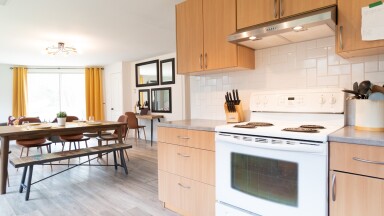 Québec, Indoors, Interior Design, Kitchen, Wood, Plant, Bench