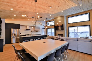 Québec, Intérieur, Design D'intérieur, Bois, Table, Réfrigérateur, Salle À Manger