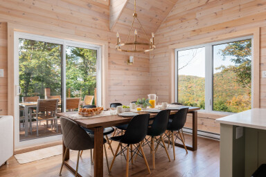 Cottage, Interior Design, Dining Table, Table, Dining Room, Wood Panels, Wood
