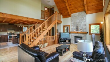 Chalet, Salon, Design D'intérieur, Escalier, Bois, Écran, Canapé