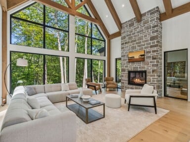Cottage, Home Decor, Coffee Table, Table, Fireplace, Living Room, Interior Design