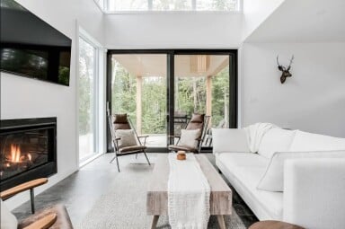 Cottage, Home Decor, Interior Design, Fireplace, French Window, Antelope, Table