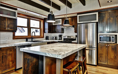 Nature,, Indoors, Interior Design, Kitchen, Wood, Kitchen Island, Refrigerator