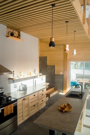 Canada, Intérieur, Design D'intérieur, Cuisine, Bois, Îlot De Cuisine, Robinet D'évier