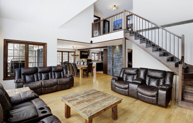 Cottage, Furniture, Indoors, Living Room, Couch, Staircase, Interior Design