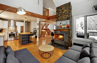 Cottage, Indoors, Living Room, Interior Design, Fireplace, Home Decor, Table